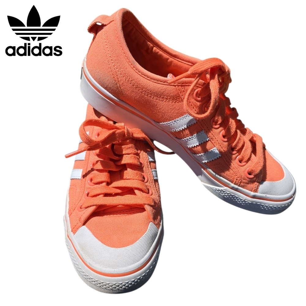adidas Coral Orange Canvas Low-Top Sneakers with White Stripes